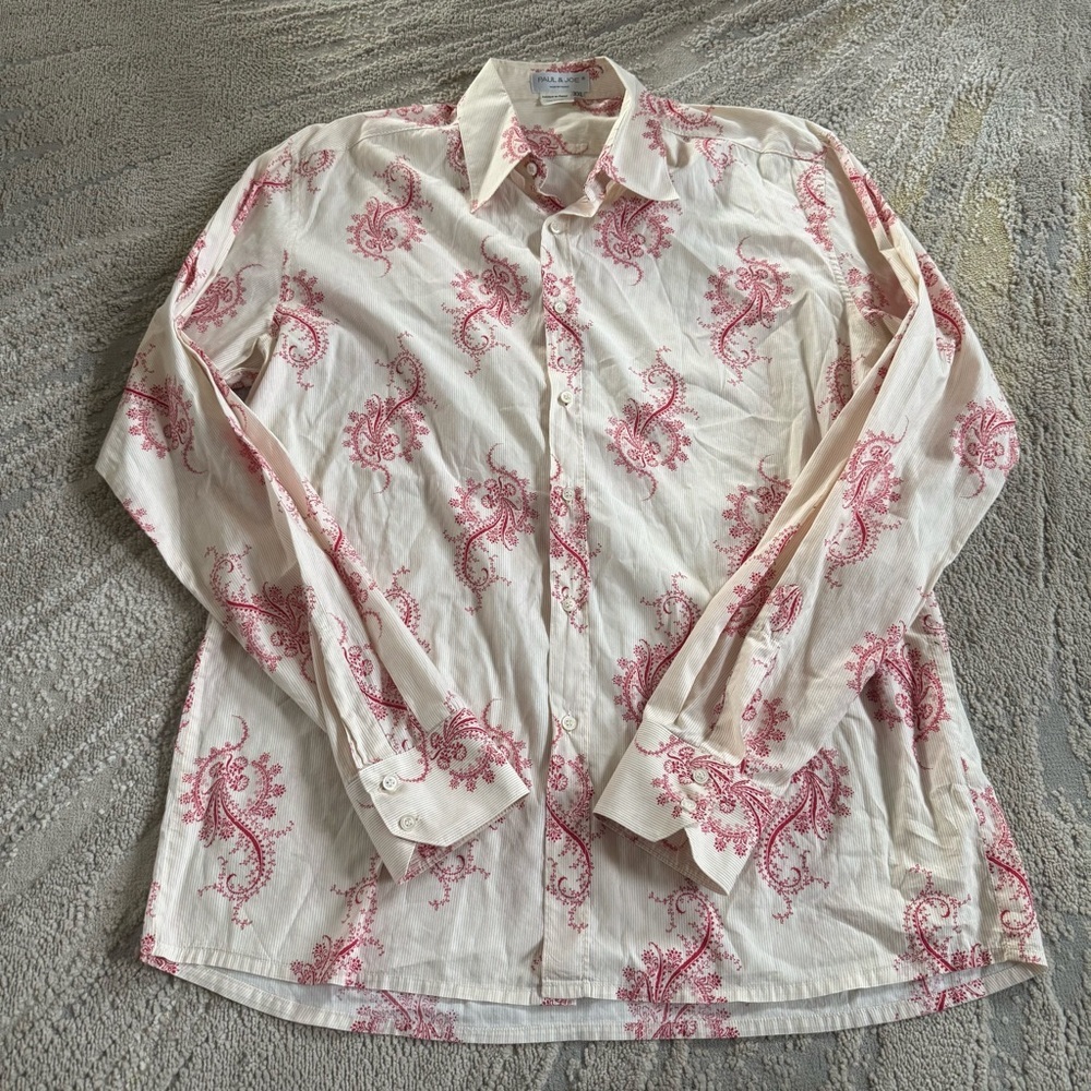 Paul and Joe blouse shirt floral pink cream button front lightweight cotton XXL